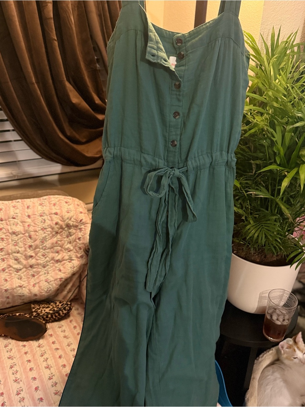 Sundry size4 Green Sleeveless Jumpsuit Button Front Drawstring Waist WideLeg